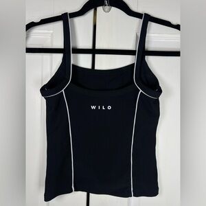 Wilo The Label Black Ribbed Active Tank Top With White Piping Inner Bra Size XS